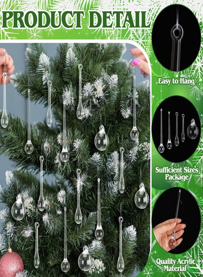 AceOrbit 100 Pcs Christmas Teardrop Ornaments 5 Styles Clear Acrylic Hanging Raindrop Decoration Crystal Chandelier Pendant for Christmas Tree Decor Winter Party Wedding Supplies - Image 4